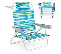 GIANTEX Sedia pieghevole da spiaggia e campeggio, schienale regolabile 4 posizioni, portasciugamani e cuscino, 2 in 1, fino a 150 kg (62 x 54 x 80 cm, strisce verdi)