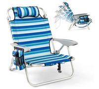 Giantex Sedia pieghevole da spiaggia, sedia da campeggio con schienale regolabile, tasche laterali e portasciugamani, sedia a sdraio, sedia da spiaggia, poltrona portatile per pesca, viaggi