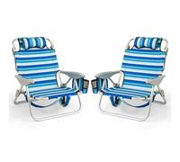 Giantex Sedia pieghevole da spiaggia, sedia da campeggio con schienale regolabile, tasche laterali e portasciugamani, sedia a sdraio, sedia da spiaggia, poltrona portatile per pesca, viaggi