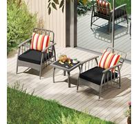 GIANTEX Set da 3 Pezzi di Poltrone e Tavolo per Esterni, 2 Sedie con Cuscini e Guanciali, Tavolo in Rattan, Schienale e Piedini Regolabili, Tavolino e Sedie per Soggiorno, Giardino, Patio