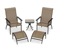 GIANTEX Set di 2 sedie da giardino con sgabello, mobili da balcone, set di mobili da balcone, set da 2 sedie da giardino con sgabello, mobili da terrazza per esterni, set da balcone in metallo e