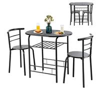 GIANTEX Set di 3 Pezzi da Giardino, Set Tavolo e Sedie, Tavolo con 2 Sedie, Set Mobili da Esterno, Ideale per Cucina, Balcone, Caffetteria, Giardino e Terrazza, Moderno (Nero)