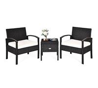Giantex Set di mobili da esterno 3 pezzi, poltrone da giardino in rattan PE e tavolino da caffè, resistenti, con cuscini morbidi rimovibili, per giardino, terrazza, bistrot