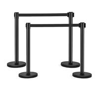 GIANTEX Set di Paletti di Delimitazione, Transenne Eliminacode, Colonnina Segnapercorso, Separacode, 4 Paletti in Acciaio Inossidabile, 2 Nastri Estensibili, Adatto per Interno ed Esterno, Nero