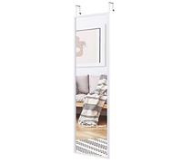 Giantex Specchio a Porta, Specchio a Parete, Specchio a Figura Intera, Superficie con Strato Antideflagrante, con 2 Ganci per Regolare Altezza, Cornice in Ferro, 36 x 1,5 x 107,5 cm (Bianco)