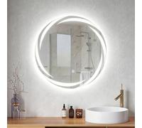 GIANTEX Specchio Rotondo LED per Bagno 60/70/80 CM, Specchio da Trucco Retroilluminato con 3 Colori di Luce, Dimmerazione Continua, Anti-Appannamento, Memoria, Vetro Temperato