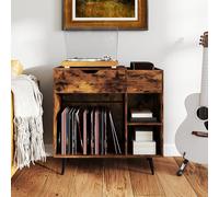 GIANTEX Supporto per giradischi con base di ricarica, per dischi in vinile con cassetto e vano aperto, giradischi da tavolo con presa e USB e tipo C, in vinile