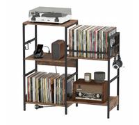 GIANTEX Supporto per Giradischi Multilivello, Mobile Vinili con Stazione di Ricarica, Mobiletto Porta Dischi in Legno con Ganci, Struttura Metallica, per Studio e Soggiorno, 78 x 30 x 78 cm