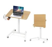 GIANTEX Tavolino regolabile in altezza, scrivania mobile con piano inclinabile di 90°, scrivania per computer con ruote, tavolo per computer portatile con gancio e porta bicchieri, tavolo per la cura