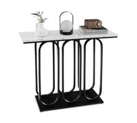 GIANTEX Tavolo consolle effetto marmo, tavolo d'ingresso con telaio rotondo in metallo, sottile, tavolino da salotto, con protezione antiribaltamento, tavolo lungo, 100 x 30 x 80 cm