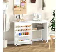 GIANTEX Tavolo Cucire con Ruote, Tavolino Cucito Pieghevole, Asse da Stiro Richiudibile, Mobile per Macchina da Cucire a Scomparsa, Allungabile a 3 Livelli, 58x40x78 cm, 2 Colori Disponibili