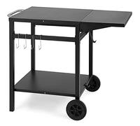 GIANTEX Tavolo da Barbecue con Piano di Lavoro Pieghevole, Tavolo da Campeggio con Ruote e 2 Ripiani e 4 Ganci, Carrello da Cucina in Metallo, Nero