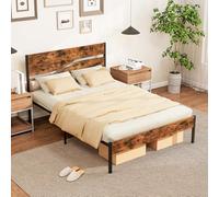 GIANTEX Telaio letto per materasso da 140 x 200 cm, letto in metallo con rete a doghe, letto a piattaforma con testiera, letto matrimoniale industriale in metallo e legno, letto per gli ospiti rustico