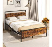 GIANTEX Telaio letto per materasso da 140 x 200 cm, telaio in metallo, letto con rete a doghe, telaio del letto con testiera e poggiapiedi, letto matrimoniale industriale in metallo e legno, letto per