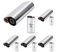 Gianto Nastro a Trasferimento Termico 110 mm x 74 m Ribbon Compatibile con Stampante Zebra, in Cera Wax Per Etichette, Ean, Codici a Barre, Ink Out, Doppia Anima 1,27 cm - Nero (Confezione da 5)