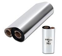Gianto Nastro a Trasferimento Termico 110 mm x 74 m Ribbon Compatibile con Stampante Zebra, in Cera Wax Per Etichette, Ean, Codici a Barre, Ink Out, Doppia Anima 1,27 cm - Nero