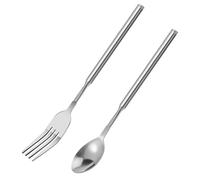 Giantree 2 forchette telescopiche con cucchiaio, forchetta e cucchiaio allungabili in acciaio inox, forchetta e cucchiaio retrattili estensibili, per cena, frutta, dessert, forchetta e cucchiaio da