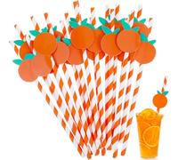 Giantree 50 cannucce di carta a righe arancioni, usa e getta, cannucce di carta decorative a tema frutta, per feste, autunnali, matrimoni, baby shower, feste di compleanno (arancione)