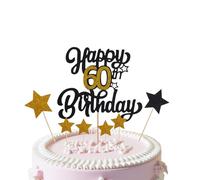 Giantree Happy 60th Birthday Cake Topper, 60° compleanno, decorazione per torta con glitter nero, 60° compleanno, decorazione per torta nero, oro, 60° per 60° compleanno