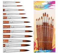 Giantree Set di 12 pennelli rotondi di base, pennelli professionali in nylon, pennelli da artista con manico lungo, per acquerello, acrilico, guazzo e pittura a tempera (a punta)
