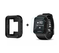 Giaogor - Custodia in silicone per Garmin Forerunner 35, 2 pezzi, per Garmin Forerunner 35 Watch (1 custodia nera+2 pellicole in vetro)