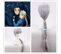 Giappone Howl'S Moving Castle Sufi Argento Parrucca Cosplay Sophie Hatter Trecce Lunghe Grigio Argento Lungo Rettilineo Parrucche Sintetiche + Protezione Della Parrucca