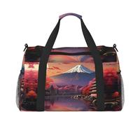 Giappone Monte Fuji Paesaggio Borsone da Viaggio con Cerniere e Maniglie, Grande Duffle Bag Pieghevole per le Vacanze in Famiglia, Nero, One size