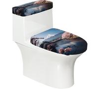 Giappone Monte Fuji Paesaggio Stampa Toilet Seat Seat Cover Set per Bagno | Copriwater elasticizzato, lavabile in lavatrice, si adatta al coperchio del water allungato a forma di U standard