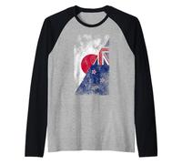 Giappone & Nuova Zelanda Bandiere - Kiwi Giapponese, Nuova Zelanda Maglia con Maniche Raglan