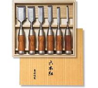 Giappone NUOVO set di scalpelli per legno Kakuri 6 pezzi 710838 bordo smussat...