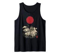 Giappone Pagoda Anime Retro Sole sopra Montagna Paesaggio Vintage Canotta