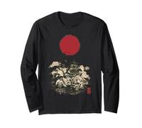 Giappone Pagoda Anime Retro Sole sopra Montagna Paesaggio Vintage Maglia a Manica