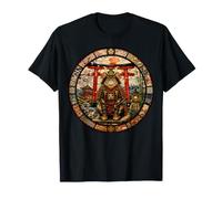 Giappone Samurai Guardian Vetro Colorato Gatto Giapponese Maglietta