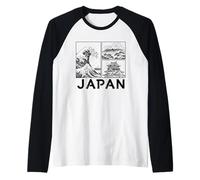 Giappone Wave Mount Fuji Castle Arte Grafica Viaggi asiatici Anime Maglia con Maniche Raglan