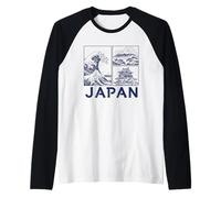 Giappone Wave Mount Fuji Castle Arte Grafica Viaggi asiatici Anime Maglia con Maniche Raglan