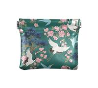 Giapponese a fiore verde gru PU Leather Change Purse Borse cosmetiche portatili per la borsa per le donne