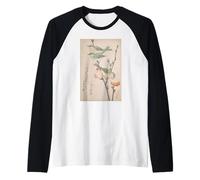 Giapponese Art Birds Occhi Bianchi su Un Ramo di pesco Maglia con Maniche Raglan