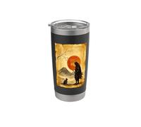 Giapponese Bushido Zen Mountain Artistico Giappone Samurai Cat Bicchiere termico in acciaio inox doppia parete