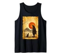 Giapponese Bushido Zen Mountain Artistico Giappone Samurai Cat Canotta
