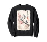 Giapponese Cherry Blossom Birds Sakura Ink Art Spring Nature Felpa