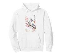 Giapponese Cherry Blossom Birds Sakura Ink Art Spring Nature Felpa con Cappuccio