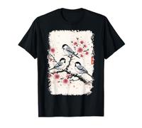 Giapponese Cherry Blossom Birds Sakura Ink Art Spring Nature Maglietta