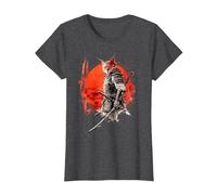 Giapponese Divertente Gatto Samurai Anime Fighter Maglietta, Donna, Grigio Scuro, S