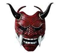 Giapponese Face Shield - Halloween Face, Halloween Face, Maschera Cosplay Maschera Abilità Giapponese Bull Demon King Red Face Horns, Lattice Giapponese G
