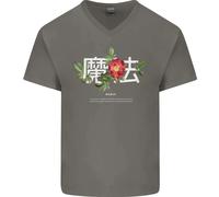 Giapponese Fiori Frase Giappone Magia Uomo Scollo A V Cotone T-Shirt