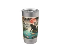Giapponese Gatto Nero Koi Pesci Stagno Luna Rossa Sakura Vintage Bicchiere termico in acciaio inox doppia parete