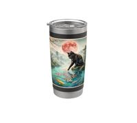 Giapponese Gatto Nero Toccando Koi Pesce Vintage Luna Sakura Bicchiere termico in acciaio inox doppia parete