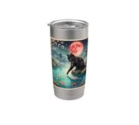 Giapponese Gatto Nero Toccando Koi Pesce Vintage Luna Sakura Bicchiere termico in acciaio inox doppia parete