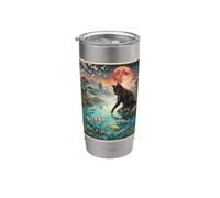 Giapponese Gatto Nero Toccando Koi Pesce Vintage Luna Sakura Bicchiere termico in acciaio inox doppia parete