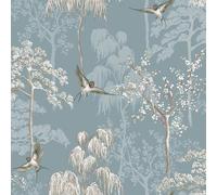 Giapponese Giardino World Of Wallpaper Orientale Floreale Alberi Uccelli Blu